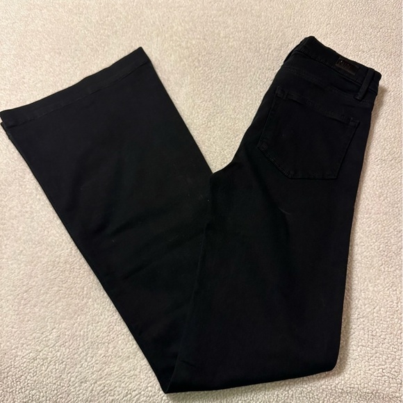 PAIGE Black Shadow Clean Front Genevieve Wide Leg Flare Jeans Buckle Detail - Picture 15 of 16